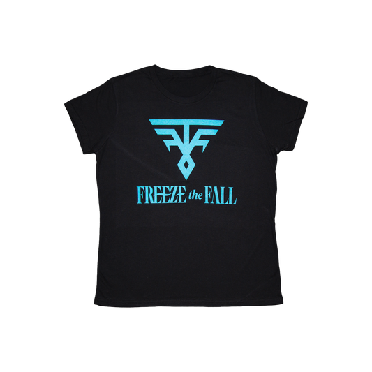 Ladies Black T-Shirt - Light Blue Logo